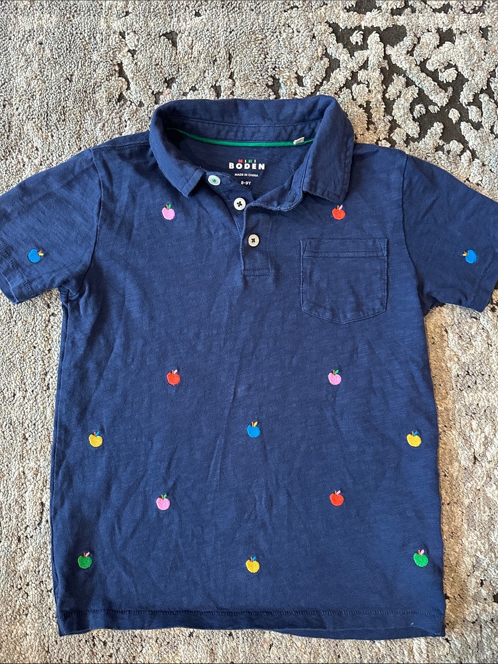Mini Boden Boys' Navy Apple Embroidered Polo Shirt